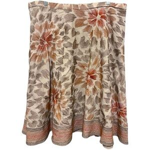 Coldwater Creek Floral Patterned Embroidered Linen Blend Skirt